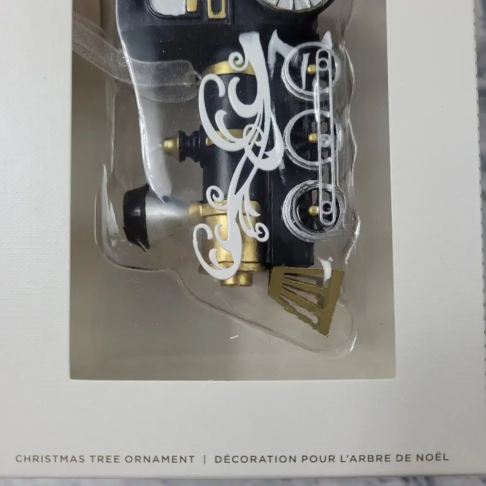NWT Hallmark Signature Black & Gold Locomotive Train Engine Ornament